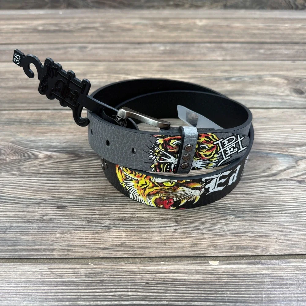 Ed Hardy Men Size 36 Belt Grey‎ Tiger Tattoo Love Kills Slowly VB97510EHQA New